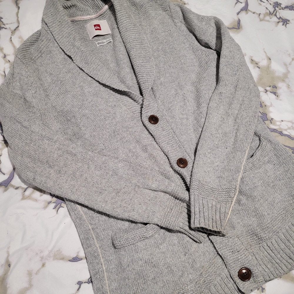Men's Quicksiver Cotton Wool Blend Gray Button-Up Cardigan. Size Small